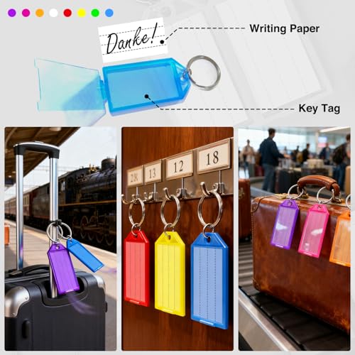 Ailiver Schlüsselanhänger Beschriftbar Schlüsselanhänger zum Beschriften Robust Kunststoff Schlüssel Beschriftung Anhänger Schlüsselschilder mit Split Ring Label Fenster, 8 Farben (10 Stück)