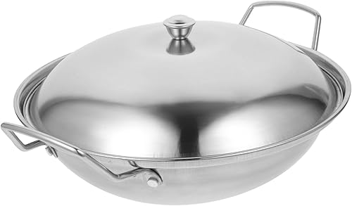 Hemoton 1 juego olla estufa olla con tapa de acero inoxidable olla wok sartén de huevo de acero inoxidable woks horno de salsa con tapa plato