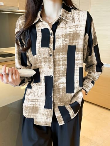 Image of TADKEE Women's V Collared Casual Stylish Long Sleeve Oversized Fit Shirt
