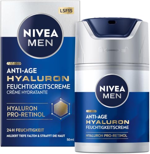 NIVEA MEN Anti-Age Hyaluron Feuchtigkeitscreme Gesichtspflege für Männer mit Hyaluron Pro-Retinol und LSF 15 Gesichtscreme für 24h Feuchtigkeit und sichtbare Faltenmilderung (50 ml)