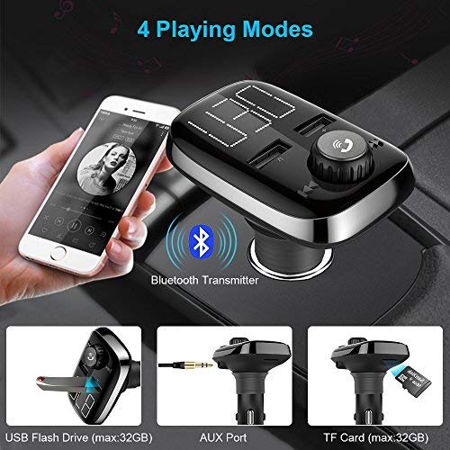 Transmetteur FM Bluetooth, XBoze Adaptateur Radio Sans Fil Kit de Voiture Main-libre avec 2 Port USB, 3,5mm Port Audio, Fente pour carte TF pour iPhone Samsung Sony HUAWEI HTC Tablet iPad etc (Noir)