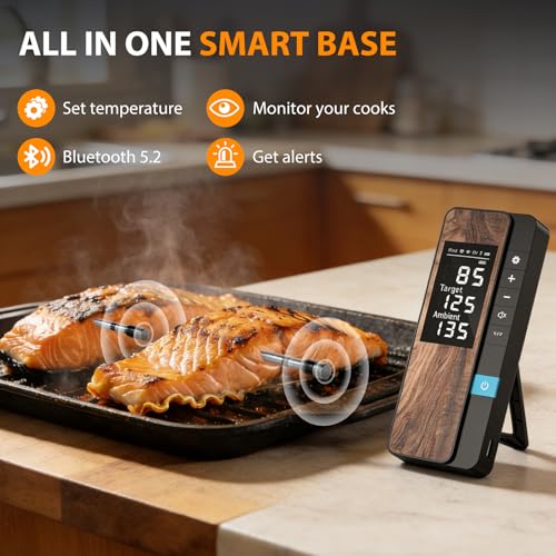 AI Smart Wireless Meat Thermometer, 10X Enhanced Signal and Stability, with High-Accuracy Sensors, Standalone Display Base, Instant Read LCD &amp; App Control for Kitchen,BBQ,Oven,Grill,Air Fryer