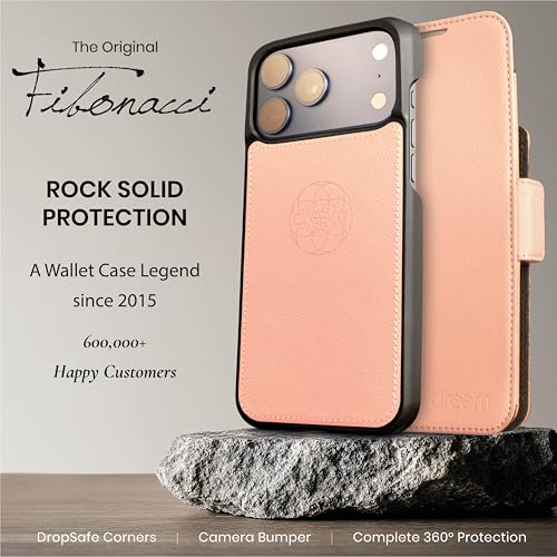 Dreem Wallet Case for iPhone 17 Pro Max, Revolutionary Vert/Hor Phone Stand, Magnetic Detachable Vegan Leather Flip Cover RFID Blocking Card Holder, MagSafe-Fit, Gift Box [Fibonacci: Powder Pink] by Dreem - Image 4