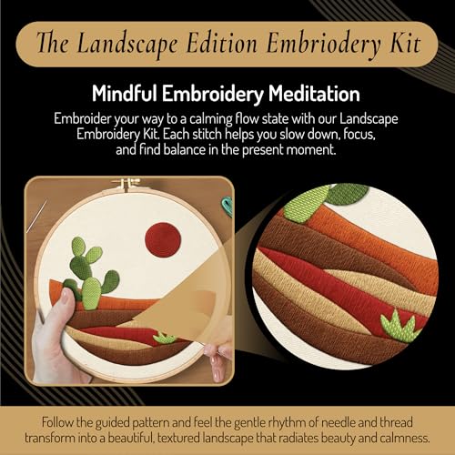 Image of Unwynd Embroidery Kit Landscape Theme for Beginners, Cross Stitch Hand Embroidery Kit for Adults, Easy DIY Crafts, Starter Set with Flower Pattern (Pack of 3 - Landscape Edition)