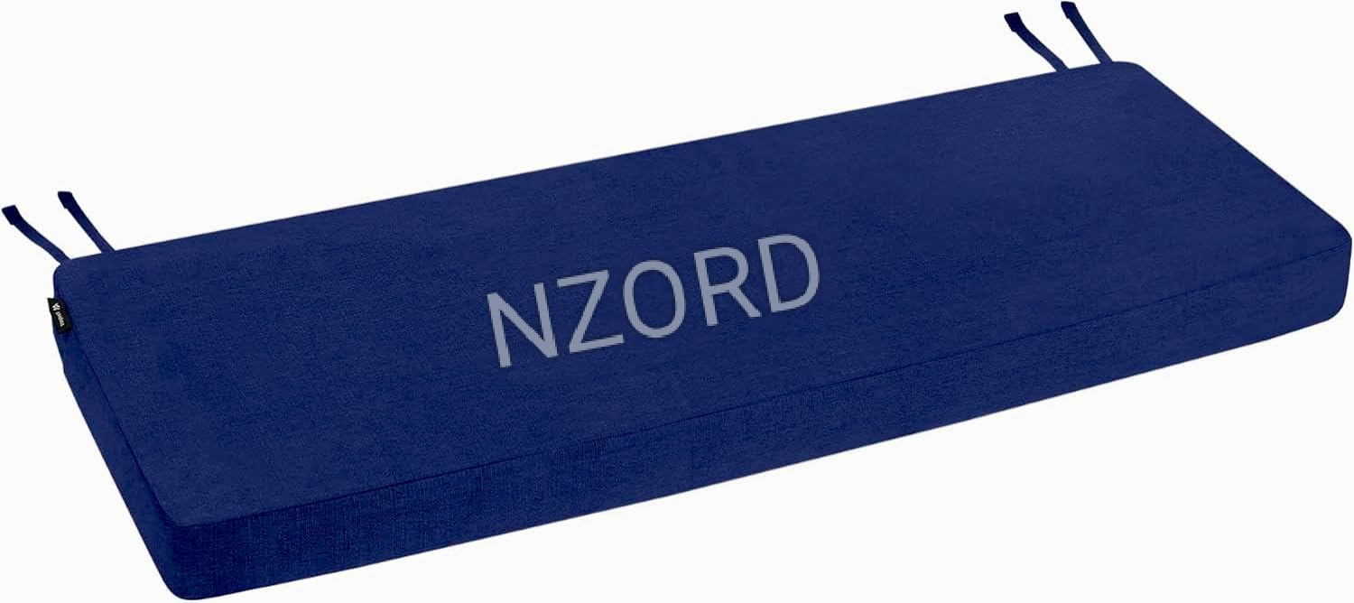 NZORD Outdoor Bench Cushion 48 x 20 Inch Rainproof Patio Furniture Cushions Color Fastness Garden Settee Porch Pads with Ties, Blue (Thickness - 3 Inch)