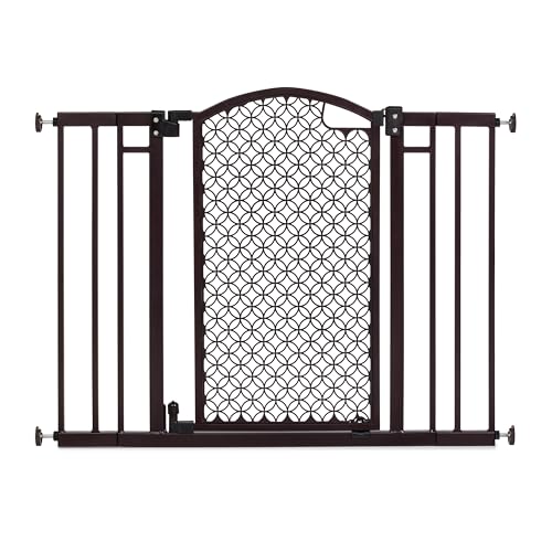 Image of Ingenuity Decorative Panel Tall Baby Gate & Dog Gate, 28"-42" Wide, 30" Tall, Hardware or Pressure Mounted, Install on Top or Bottom of Stairs, Banister, or Doorway - Espresso