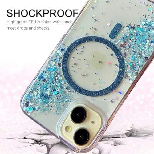 Image of mobistyle Glitter Cover Case for iPhone 14 Plus | 6.7-Inch Compatible with Mag-Safe, Shiny Cute Bling Sparkle for Women and Girls Phone Cover iPhone 14 Plus (Blue)