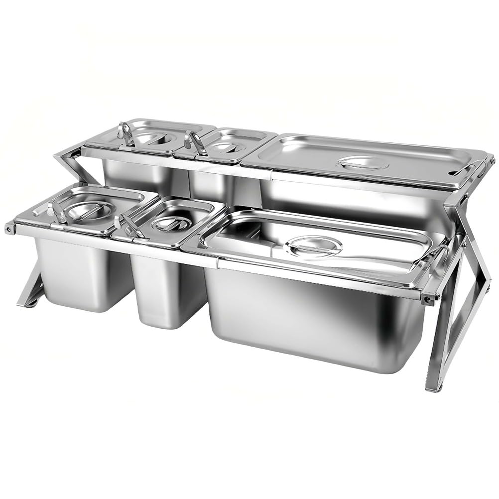 Aycdl Silver Spice Organizer - Double Layer Stainless Steel Storage Rack With Lids And Spoons For Efficient Ingredient Prep,-09