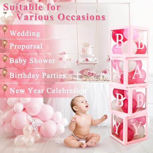 Image of Rozi Decoration Pink Baby Balloon Box without Balloon Included Set of 4 Pcs Box| Welcome Baby Decoration Kit | Baby Shower | Birthday | Naming Ceremony Decoration Kit