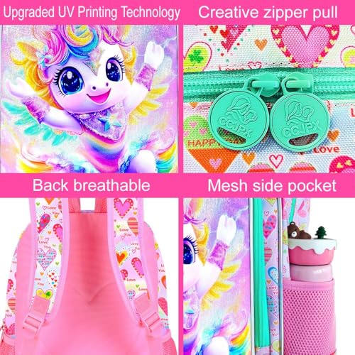 Image of 3Pcs Unicorn Backpack for Girls, 16 inch School Bookbag Set with Lunch Box,Kids Backpacks for Elementary Preschool Kindergarten (Pink)