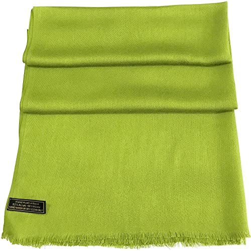 CJ Apparel Lime Green Solid Color Fringe Design Nepalese Shawl Seconds Scarf Wrap Stole Throw Head Wrap Pashmina Hand Made in Nepal New4