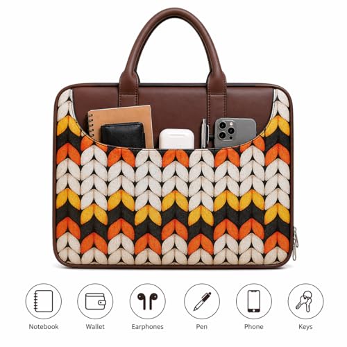 Image of Tabelito Designer Printed Laptop Sleeve for Women (13-15.6 Inch) | Jute & Vegan Leather Office Handbag | Lightweight Stylish Work Bag with Handle