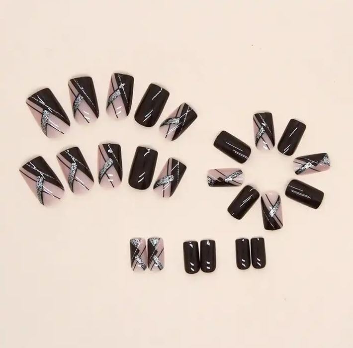 Image of Fashionharbour 24 Reusable Artificial Fake Nail Set| Lightweight & Long Lasting| Easy To Use| Quick Fix For Festivals & Special Occasions (W676)