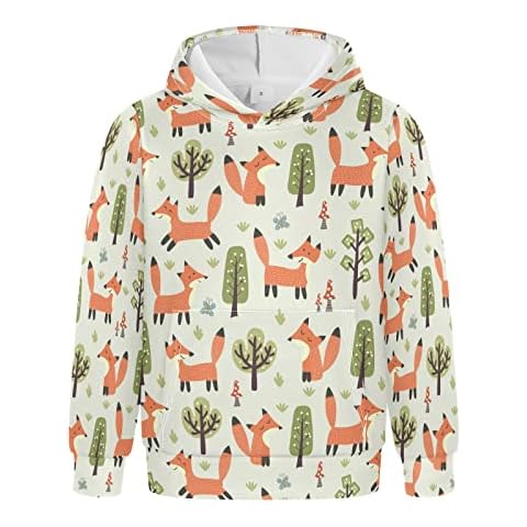 Linomo Unisex Kids Hoodies Cute Animal Fox Sweaters Pullover Hoodies Hooded Sweatshirt for 4-10 Years Boy Girl Multicolor Cover
