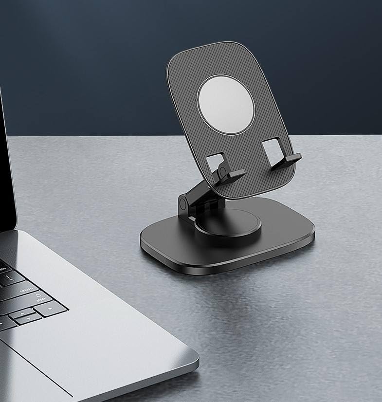 Image of WALLVIEW TECH 360 Aluminum Mobile Stand for Desk, Foldable Design with Stable Rotational Metallic Round Base, Multiple Height & Angle adjustments for Smartphones, Tablets & iPad (Blue)