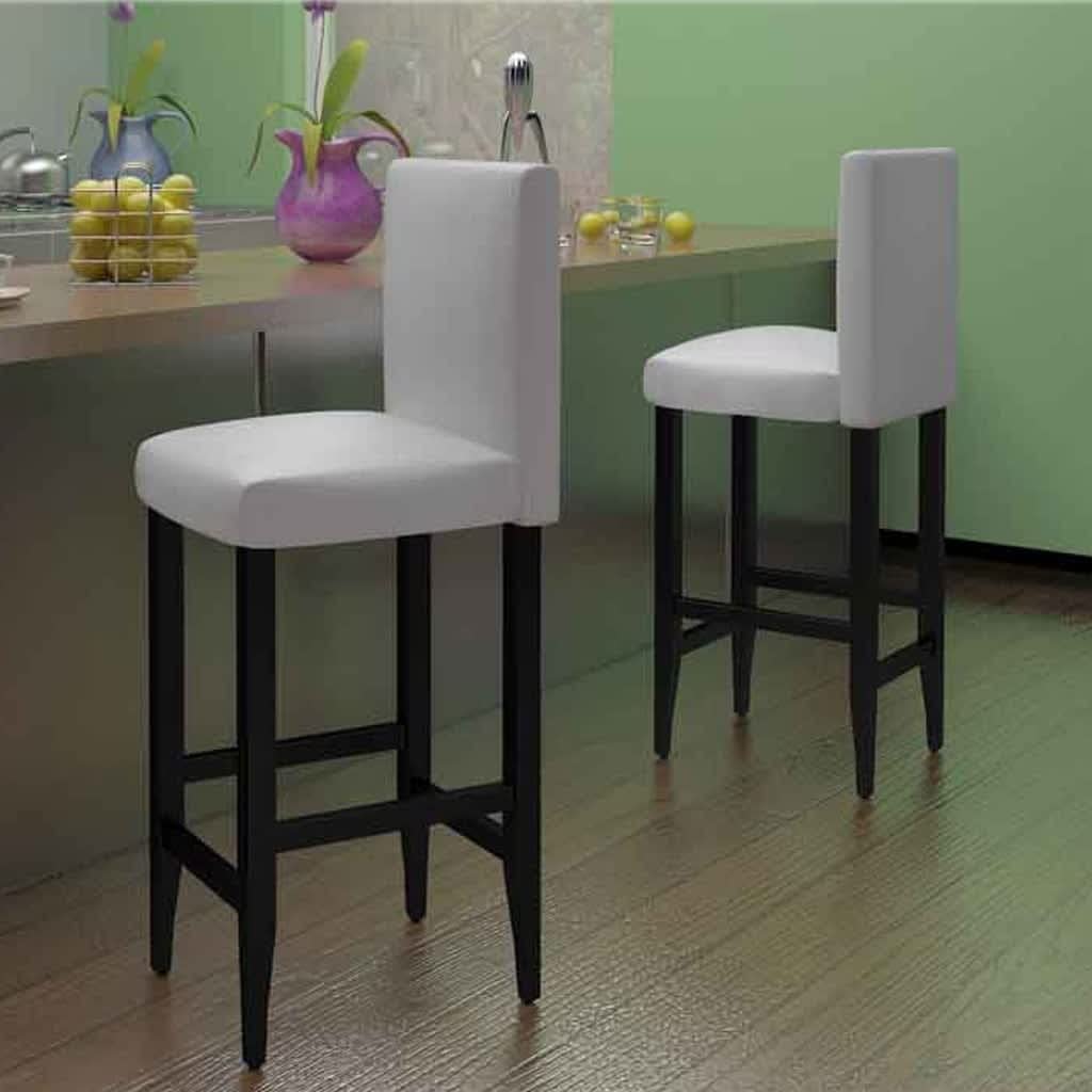 Taboret barowy 2 szt. biała sztuczna skóra z oparciem, drewniane nogi, 41 x 45 x 108 cm, wysokość siedziska 75 cm, tapicerka do kuchni, jadalni, baru, lady, lady, bistro, sali imprezowej