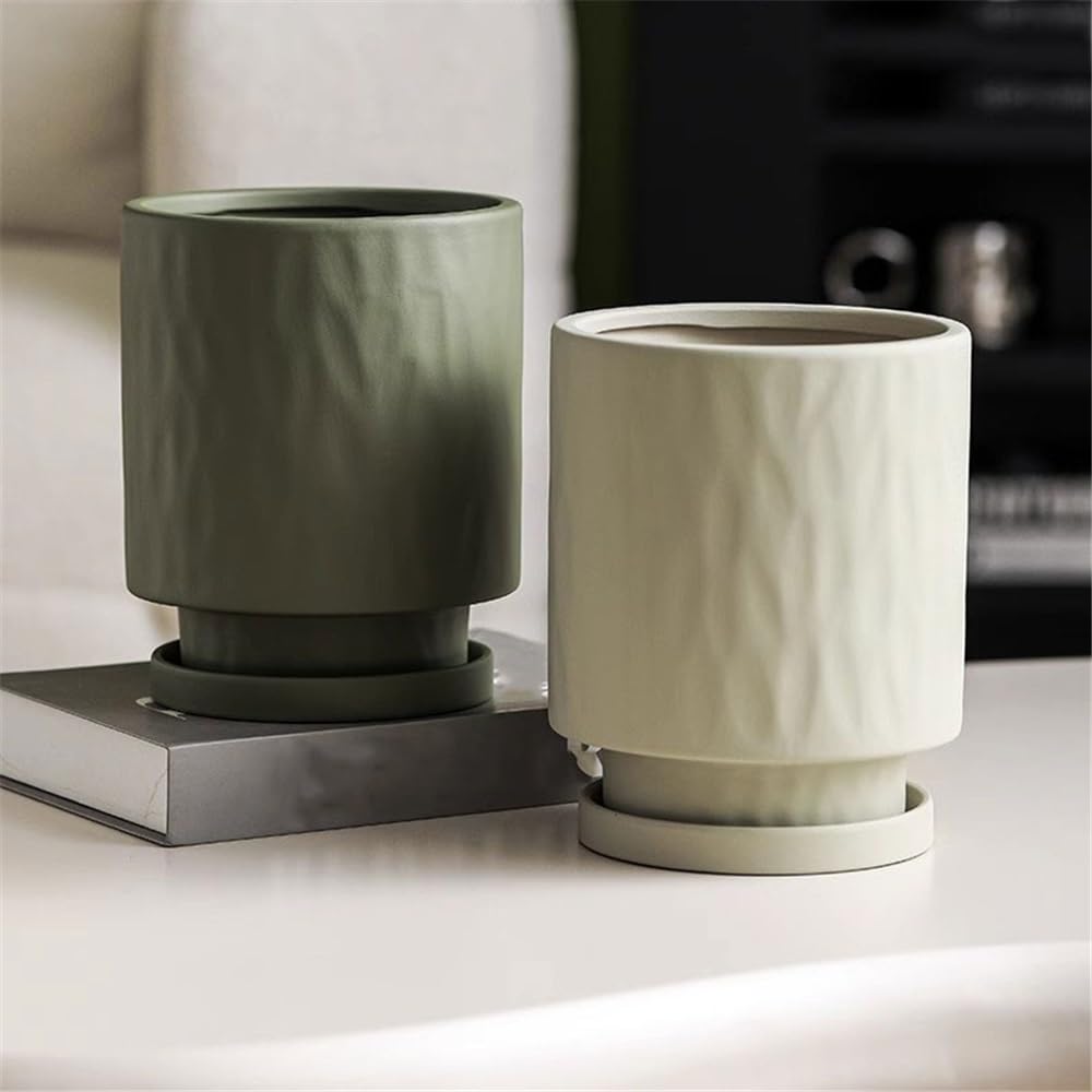 Doniczka Zielona ceramiczna donica na stół, z otworami drenażowymi, tekstura wypukłości, donica na rośliny, do dekoracji balkonu, salonu, sypialni, kuchni, ogrodu (3 rozmiary) Doniczki(Średni)