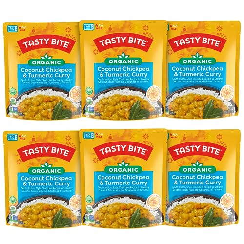 Tasty Bite Organic Chickpea Coconut and Turmeric Curry, Ready to Eat, Microwavable Entrée, Vegan, 10 Ounce (Pack of 6)