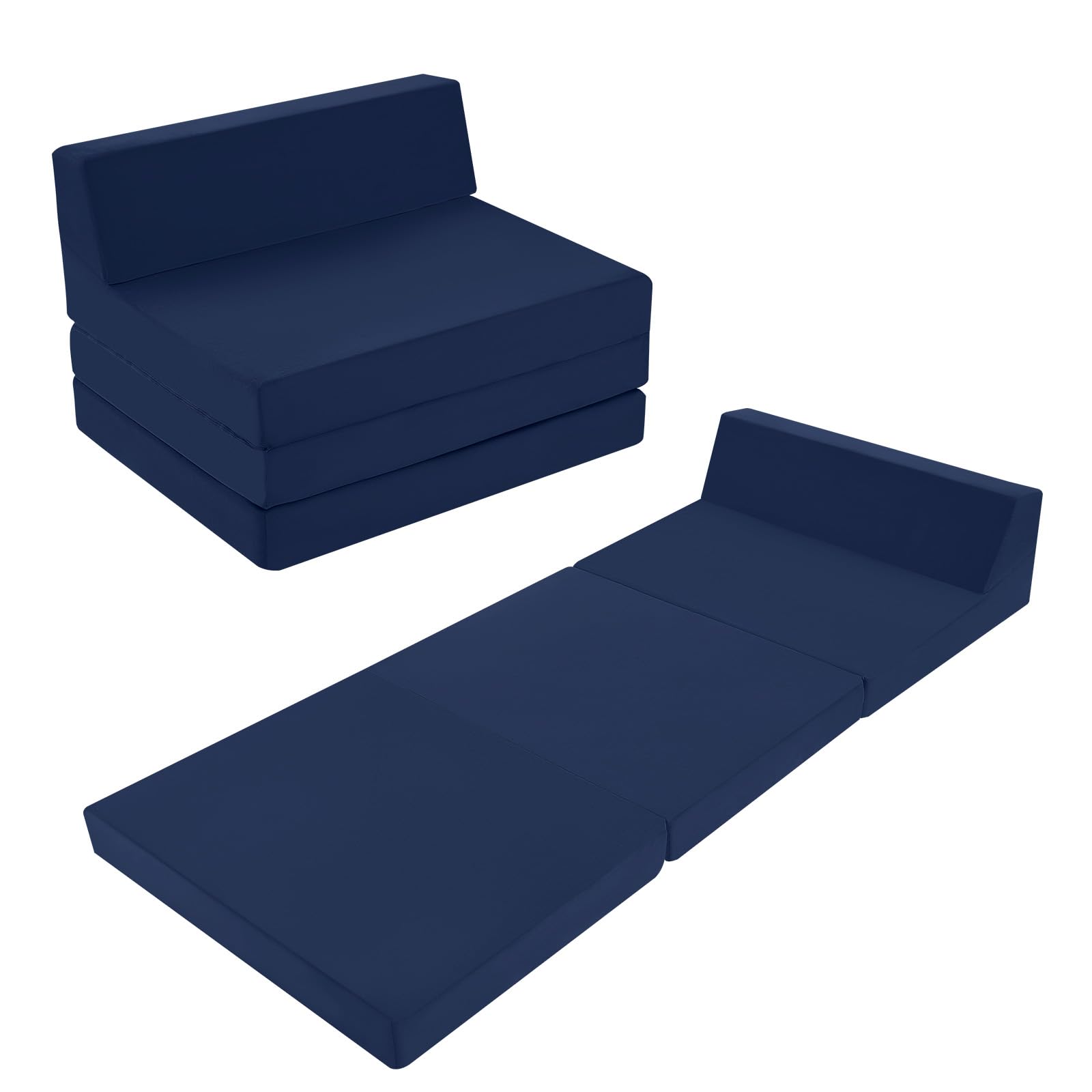 MeMoreCool Folding Floor Mattress Double, 195x120cm, High Density Foam Fold Out Sofa Chair Z Bed, Foldable Futon Mattress, Portable Guest Sofa Bed for Sleeping, Car Tent, Travel, Navy