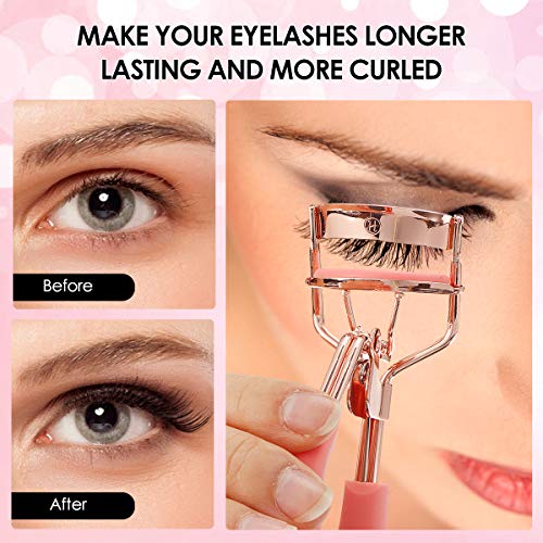 Eyelash Curler,Hizek 3 in 1 Mini Eyelash Curler Kit with Partial Eyelash Curler,Eyelash Extension Tweezers and Silicone Refill Pads,for Eyelashes Curling Natural and Long Lasting (Rose Gold) - Thumbnail 3