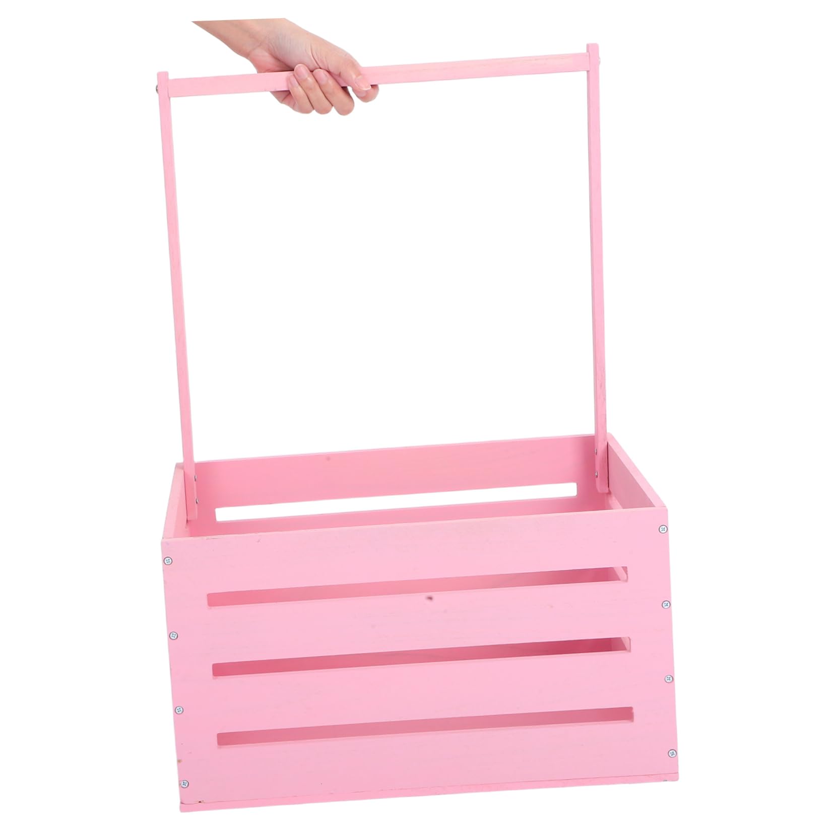 Cesta de Madera con Asa Rosa para Baby Shower y Almacenaje