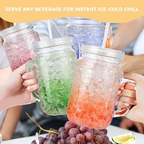 Image of Lily's Home Old Fashioned Glasses with Lids Straws and Handles, 16 oz Set of 4 - Clear Acrylic Tumbler Cups with Color Accents, Reusable Party Drinkware for BBQ, Poolside, Outdoor Events & Home Bar