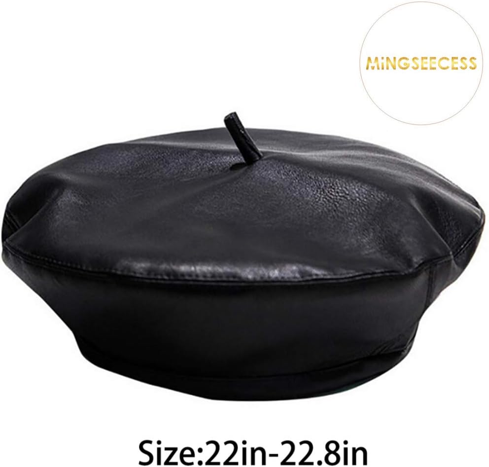 MINGSEECESS Women PU Leather French Black Beret Hat Causal Beanie Hat - Image 6