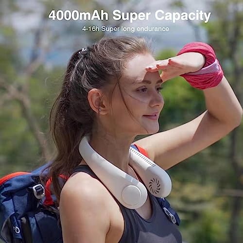 Image of Portable Hanging Bladeless Neck Fan, Rechargeable Battery Operated, with 3 Wind Speeds (White)