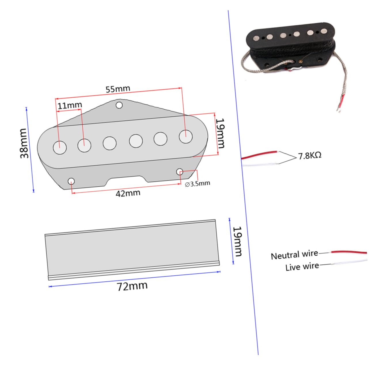 Mikinona pickup per chitarra basso pickup alnico 5 pickup alnico v Black