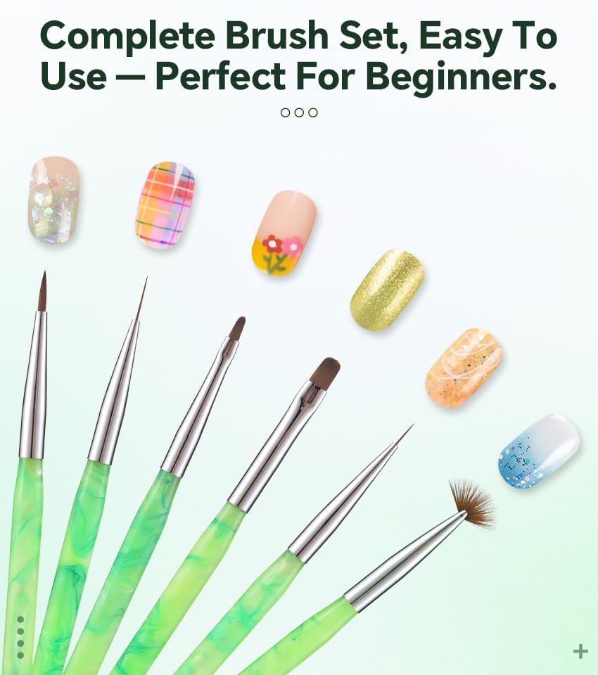 KAZIPOP 6Pcs Luxury Acrylic Nail Art Brushes Kit Gel Polish Nail Stamping French Manicure 3D Nail Design Essential Tools for Home Salon