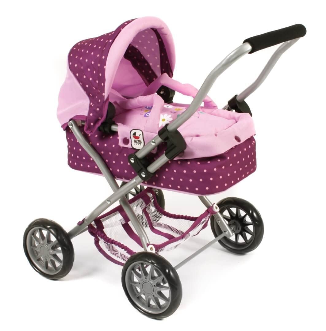 Bayer Chic 2000 Smarty 555 29 Cuddly Pram for Children from 2 Years and Above Dots BlackBerry, Purple/Pink-image-17