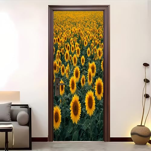 Autoadhesivo Pegatinas Para Puertas 86x200 cm Estampado BotáNico De Girasol Pegatinas Impermeables, Amarillo 3D Vinilos Pegatina para Puertas DecoracióN Del Hogar BañO u Oficina