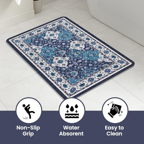 Image of MAXOSHINE PVC Bathroom Mats Anti Slip | Water Absorbent Bath Floor Mat | Quick Dry Anti Skid Bathroom Mats for Home | Door Mat for Wet Area 40x60 CM (Persian Blue)