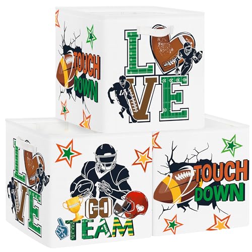 Clastyle 3D Rugby Kid Storage Basket Set Sport Ball Champion Foldable Closet Clothes Organizer Nursery Toddler Toy Bin Girl Boy Book Shelf Basket, 11.8x11.8x11.8 in