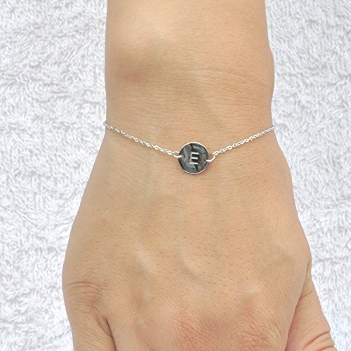 Image of HUAN XUN Stainless Steel Engraved Initial Bracelet Adjustable, 7.87 inch