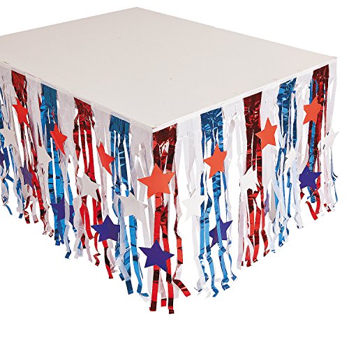 Fun Express - Patriotic Foil Tableskirt W/star Cutout for Fourth of July - Party Supplies - Table Covers - Table Skirts - Fourth of July - 1 Piece