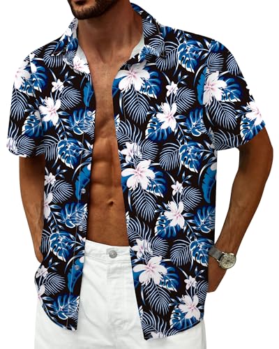 Image of Hawaiian Shirt for Men Tropical Shirts Summer Beach Button Down Short Sleeve Luau Aloha Floral Cruise Vacation Outfit 2026
