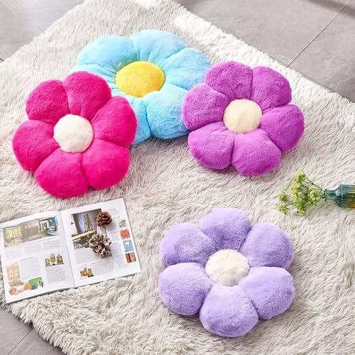 Image of Kcvvcr Blue Flower Pillow, 17.7 inch Flower Shaped Plush Decorative Throw Pillow for Bed