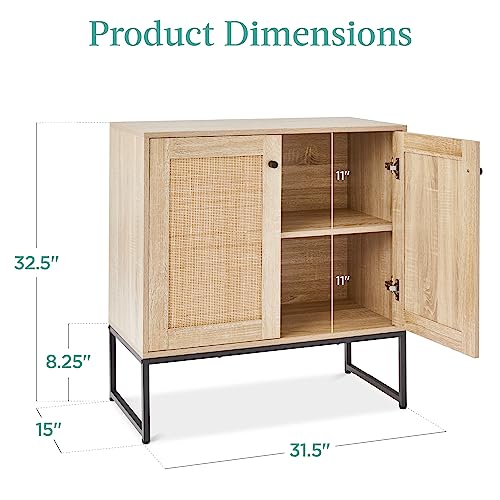 Best Choice Products SKY6513 2-Door Rattan Storage Cabinet, Accent Furniture, Multifunctional Cupboard For Living Room, Hallway, Kitchen, Sideboard, Buffet Table W/Non-Scratch Foot Pads thumb #2