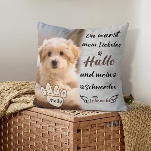 AnJeey Personalisiertes Hunde-Kissen mit Foto | Doppelseitiger Druck | Gedenkgeschenk für verstorbene Haustiere | Trostgeschenk bei Tierverlust