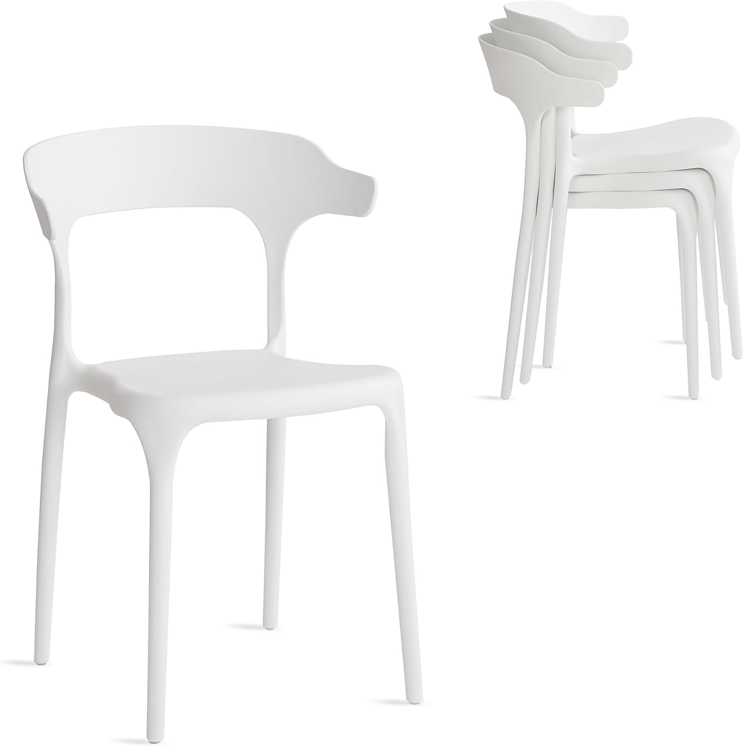 Modern Stackable Dining Chair Set, No Assembly, Plastic Chair, Patio Chair, Suitable for Indoor and Outdoor Cafes and Restaurants, Set of 4 (Cloud White)