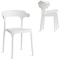 XDECO Modern Stackable Plastic Dining Chairs Set of 4, No Assembly, Indoor Outdoor Patio Cafe Chairs, Cloud White