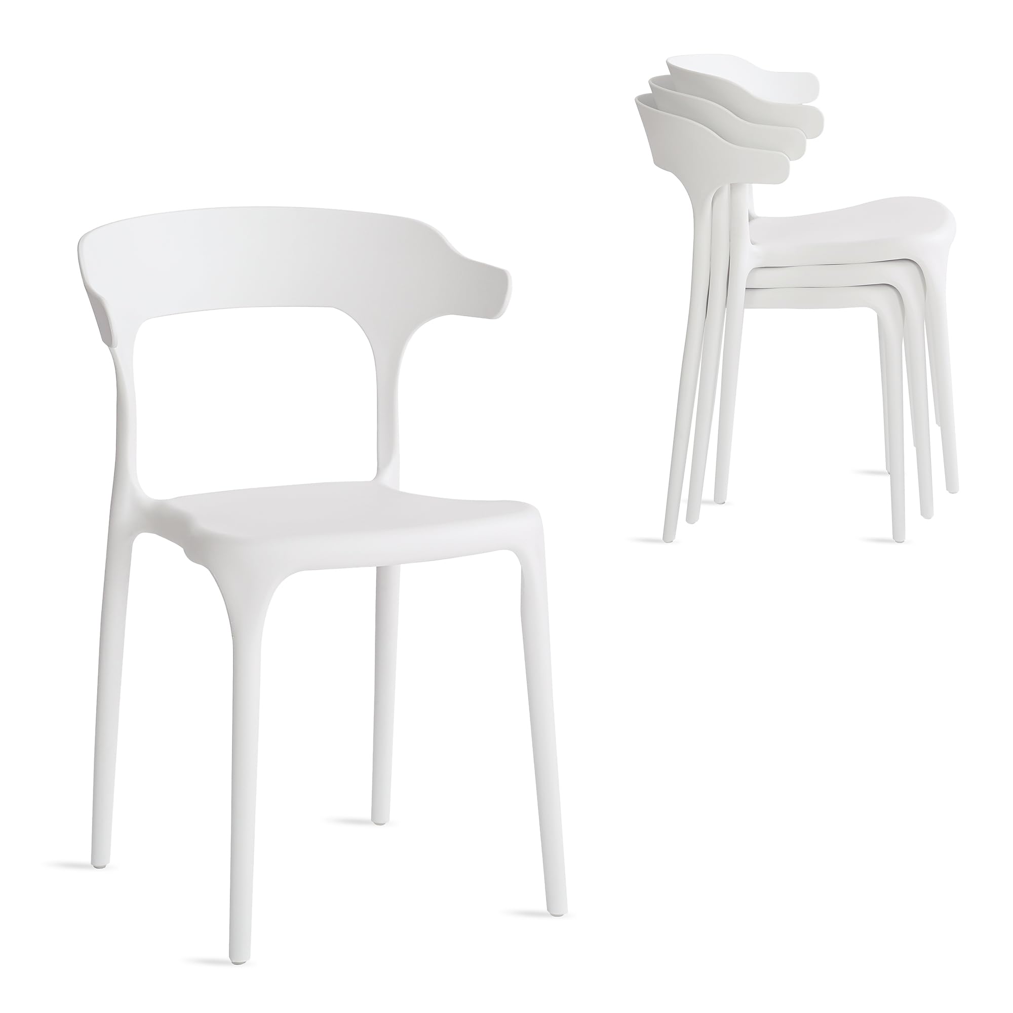 Xdeco Modern Stackable Dining Chair Set, No Assembly, Plastic Chair, Patio Chair, Suitable for Indoor and Outdoor Cafes and Restaurants, Set of 4 (