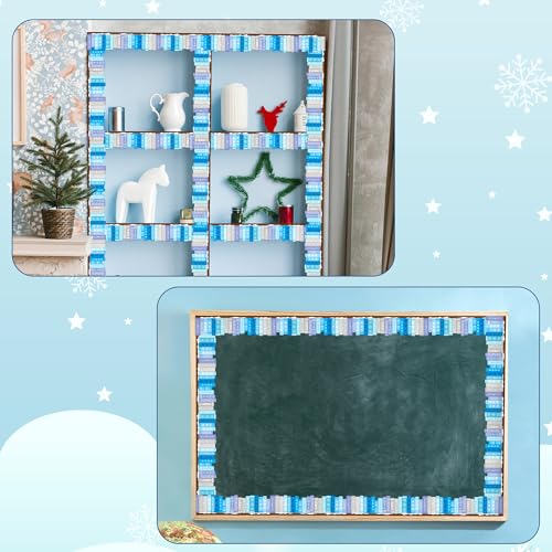 Image of BeYumi Snowflake Bookshelf Border Trim - 65ft Winter Snowflake Books Rolled Border Trim Christmas Gray Blue Bookshelf Bulletin Board Set Library Classroom Office Chalkboard Home Wall Party Decoration