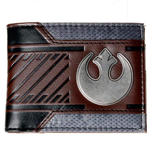 Classic Sci-Fi Wars Silver Rebel Logo Brown Leather Bi-Fold Wallet