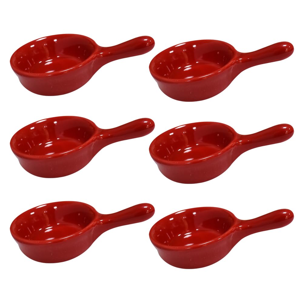 6 pcs Porcelain Soy Sauce Dish Ceramic Dip Dipping Bowls Plate Candy Dessert Salad Ice Cream Snack Sugar 1.01 oz w/Handle for Dinner Baking BBQ Cooking Red