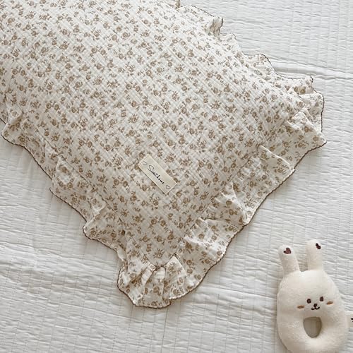 Aojim Cotton Muslin Kids Toddler Pillowcase With Camellia Pattern Super Soft Baby Crib Pillowcase With Ruffle Edge thumb #1