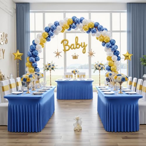 Image of NSSONBEN 2 Pack Royal Blue Spandex Tablecloths 6ft, Wrinkle Free High Stretch Fitted Table Cloths for 6 Foot Rectangle Tables, Ruffle Skirt Spandex Table Covers 6ft for Party Wedding Banquet