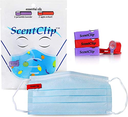 ScentClip Scented Personal Aromatherapy Device for Face Mask. Hypoallergenic + Non-Toxic Scent Comes from Essential Oils. Fits Comfortably on Most Face Masks. (Apple + Lavender, 1 Pack of 4)