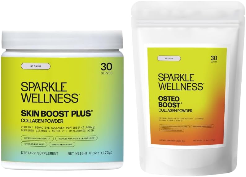 Sparkle Wellness Skin Boost Plus (No Flavor) [30-Serves] & Osteo Boost (No Flavor) [30-Serves] | Collagen Powder with VERISOL and FORTIBONE to Improve Skin, Hair & Nail Health & Support Bone Health